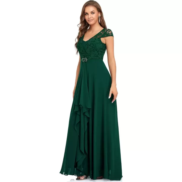 EverPretty Womens Long Aline Lace Cap Sleeve Chiffon Formal Evening Gowns 7986Dark Green