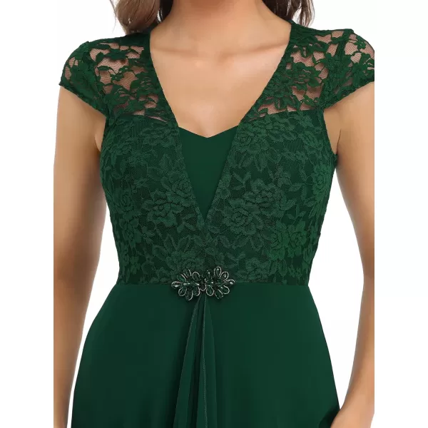 EverPretty Womens Long Aline Lace Cap Sleeve Chiffon Formal Evening Gowns 7986Dark Green