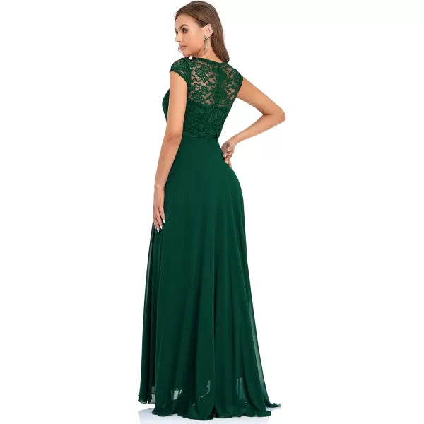 EverPretty Womens Long Aline Lace Cap Sleeve Chiffon Formal Evening Gowns 7986Dark Green