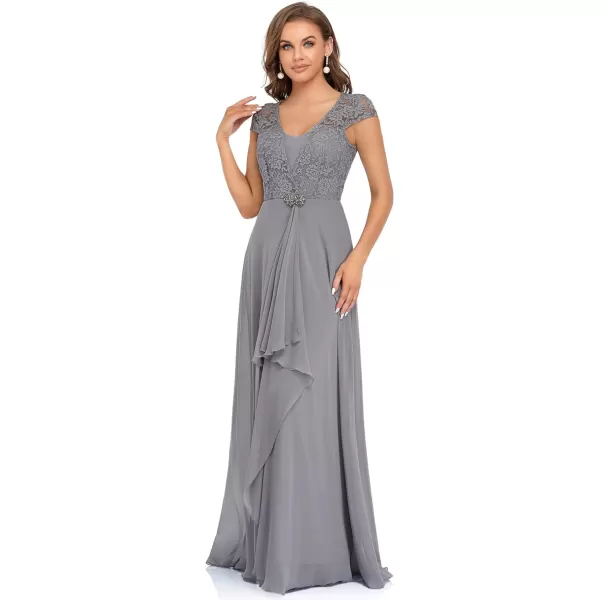 EverPretty Womens Long Aline Lace Cap Sleeve Chiffon Formal Evening Gowns 7986Gray