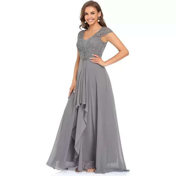 EverPretty Womens Long Aline Lace Cap Sleeve Chiffon Formal Evening Gowns 7986Gray