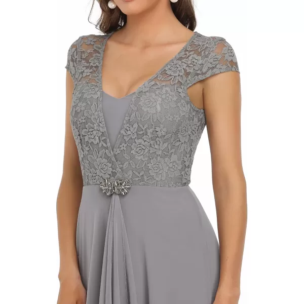 EverPretty Womens Long Aline Lace Cap Sleeve Chiffon Formal Evening Gowns 7986Gray