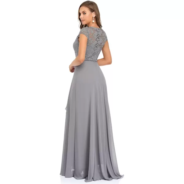 EverPretty Womens Long Aline Lace Cap Sleeve Chiffon Formal Evening Gowns 7986Gray