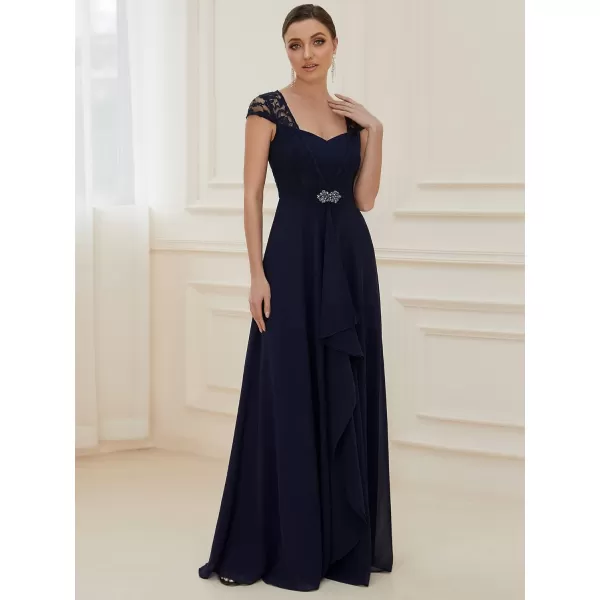 EverPretty Womens Long Aline Lace Cap Sleeve Chiffon Formal Evening Gowns 7986Navy Blue