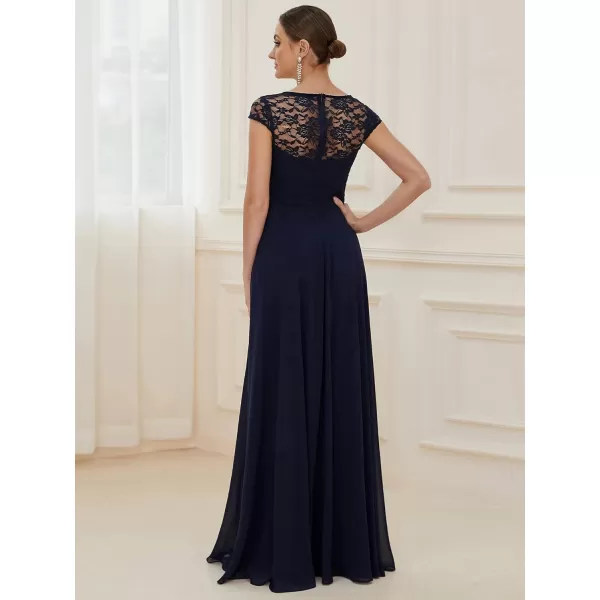 EverPretty Womens Long Aline Lace Cap Sleeve Chiffon Formal Evening Gowns 7986Navy Blue