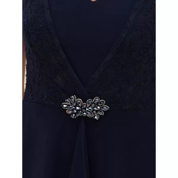 EverPretty Womens Long Aline Lace Cap Sleeve Chiffon Formal Evening Gowns 7986Navy Blue