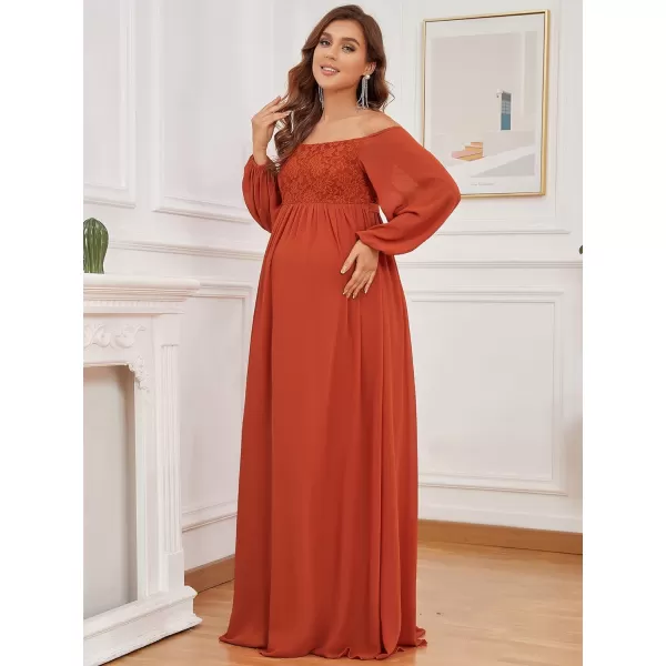 EverPretty Womens Long Sleeve OffShoulder Chiffon Maternity Dress for Baby Shower 20819EYBurnt Orange