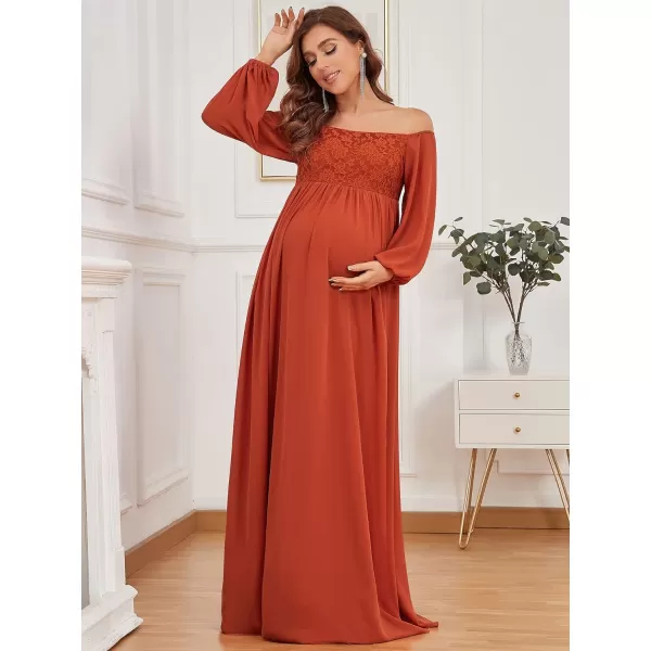 EverPretty Womens Long Sleeve OffShoulder Chiffon Maternity Dress for Baby Shower 20819EYBurnt Orange