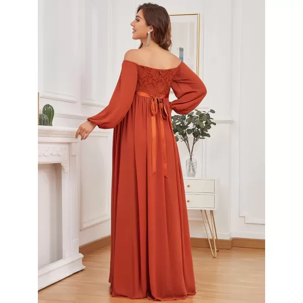 EverPretty Womens Long Sleeve OffShoulder Chiffon Maternity Dress for Baby Shower 20819EYBurnt Orange