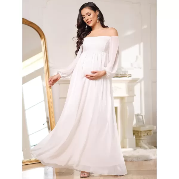 EverPretty Womens Long Sleeve OffShoulder Chiffon Maternity Dress for Baby Shower 20819EYWhite