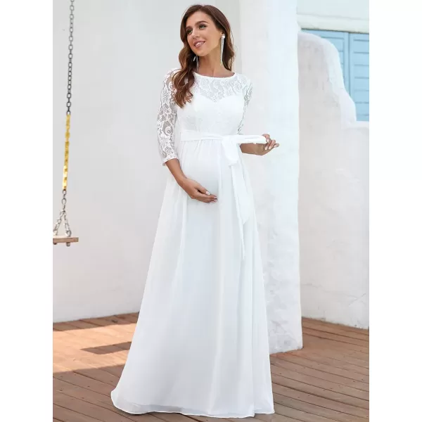 EverPretty Womens Long Sleeve Wrapped Ruched Maxi Party Maternity Dress with Belt 20790White