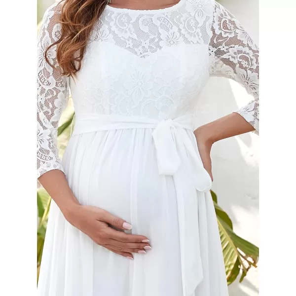 EverPretty Womens Long Sleeve Wrapped Ruched Maxi Party Maternity Dress with Belt 20790White