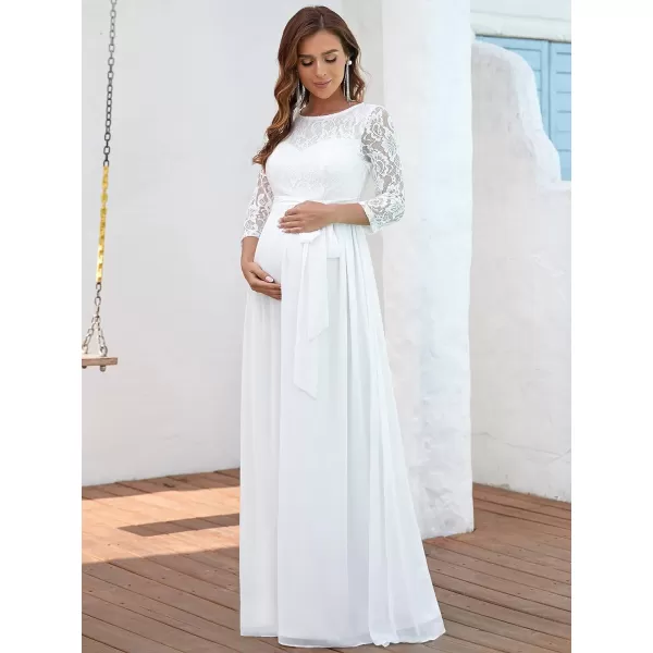 EverPretty Womens Long Sleeve Wrapped Ruched Maxi Party Maternity Dress with Belt 20790White