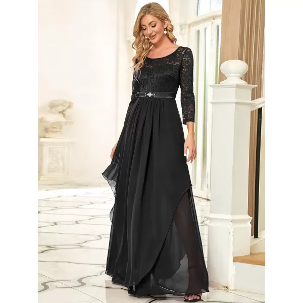 EverPretty Womens Maxi ALine Chiffon Long Sleeve Lace Formal Evening Party Dress 0759Black