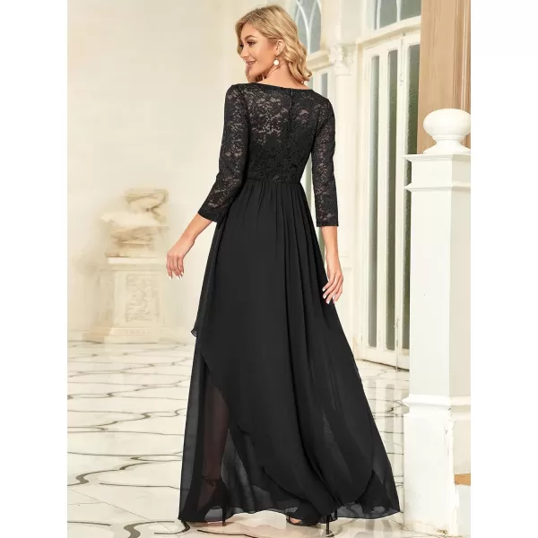 EverPretty Womens Maxi ALine Chiffon Long Sleeve Lace Formal Evening Party Dress 0759Black