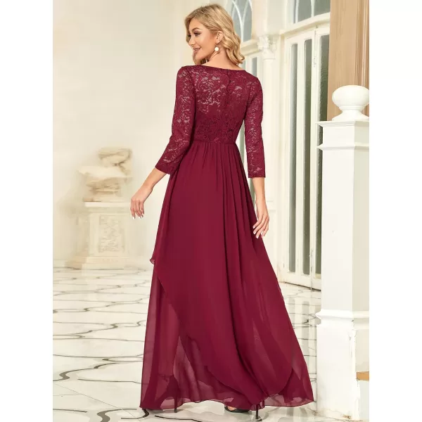 EverPretty Womens Maxi ALine Chiffon Long Sleeve Lace Formal Evening Party Dress 0759Burgundy