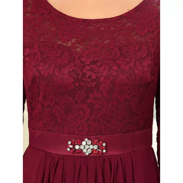 EverPretty Womens Maxi ALine Chiffon Long Sleeve Lace Formal Evening Party Dress 0759Burgundy
