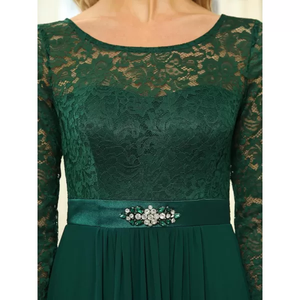 EverPretty Womens Maxi ALine Chiffon Long Sleeve Lace Formal Evening Party Dress 0759Dark Green