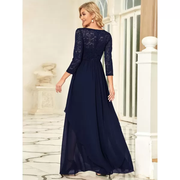 EverPretty Womens Maxi ALine Chiffon Long Sleeve Lace Formal Evening Party Dress 0759Navy Blue