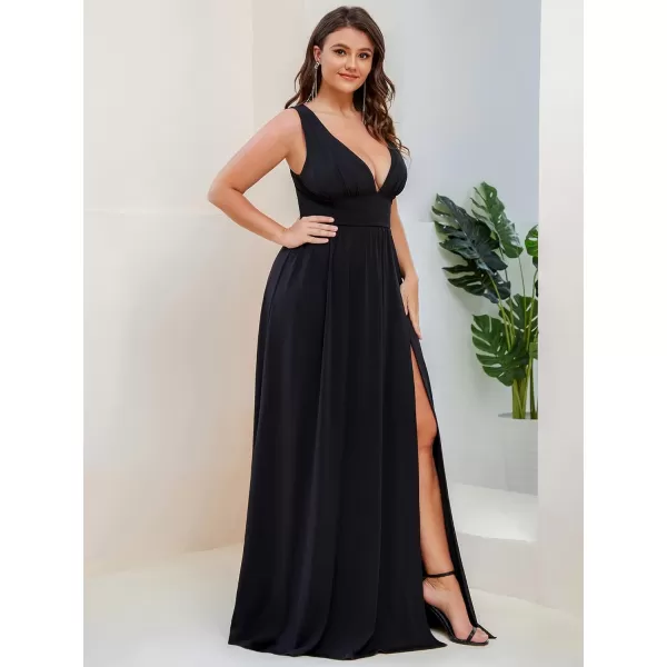 EverPretty Womens Maxi High Slit Pleated Sleeveless Plus Size Formal Dresses for Curvy Women 0168BDA1Black