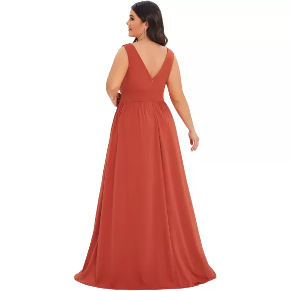 EverPretty Womens Maxi High Slit Pleated Sleeveless Plus Size Formal Dresses for Curvy Women 0168BDA1Burnt Orange