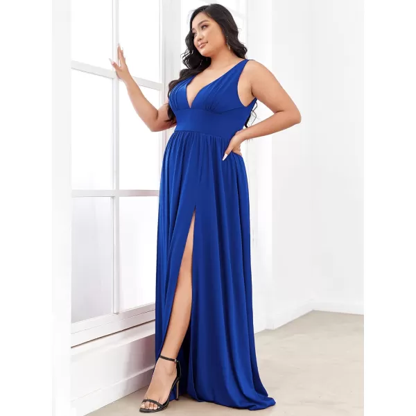 EverPretty Womens Maxi High Slit Pleated Sleeveless Plus Size Formal Dresses for Curvy Women 0168BDA1Sapphire Blue