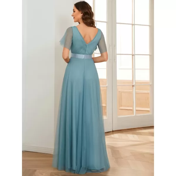 EverPretty Womens Mother of Bride Dress Double VNeck Empire Waist Front Wrap Tulle Bridesmaid Dress 07962Blue