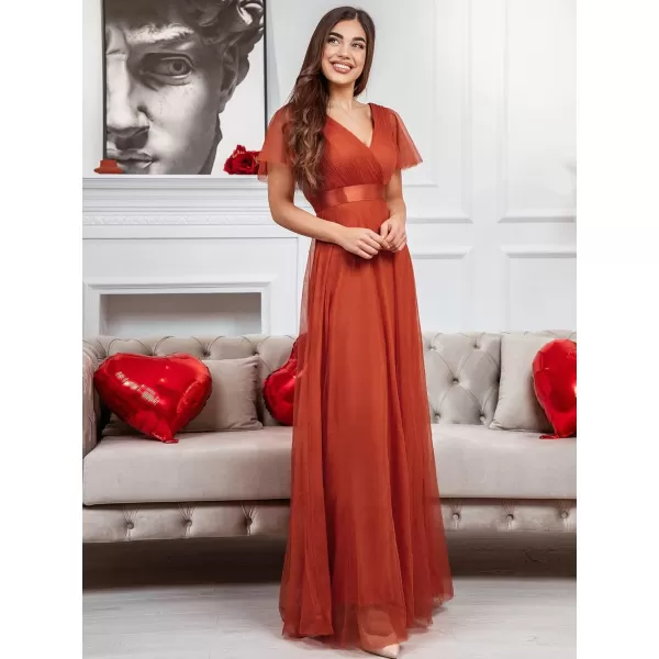 EverPretty Womens Mother of Bride Dress Double VNeck Empire Waist Front Wrap Tulle Bridesmaid Dress 07962Burnt Orange