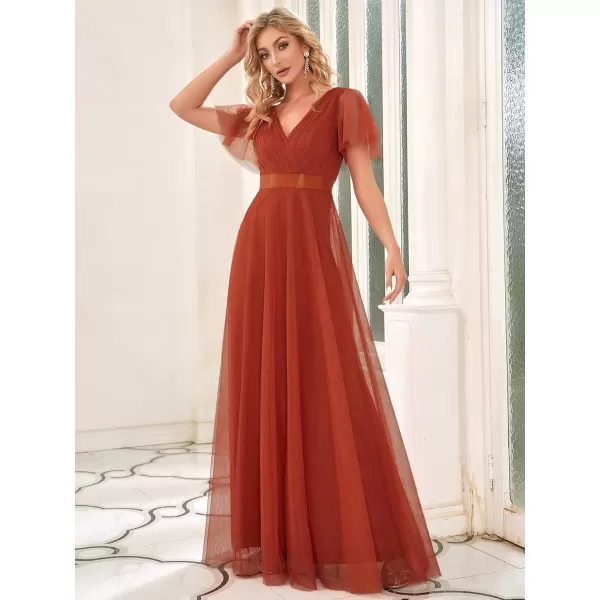 EverPretty Womens Mother of Bride Dress Double VNeck Empire Waist Front Wrap Tulle Bridesmaid Dress 07962Burnt Orange