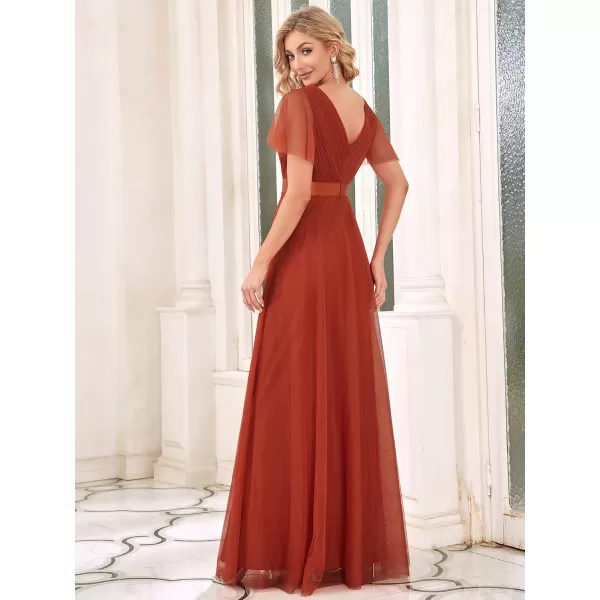 EverPretty Womens Mother of Bride Dress Double VNeck Empire Waist Front Wrap Tulle Bridesmaid Dress 07962Burnt Orange