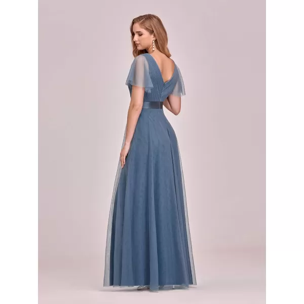 EverPretty Womens Mother of Bride Dress Double VNeck Empire Waist Front Wrap Tulle Bridesmaid Dress 07962Dusty Navy