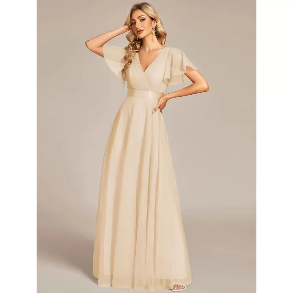 EverPretty Womens Mother of Bride Dress Double VNeck Empire Waist Front Wrap Tulle Bridesmaid Dress 07962Gold