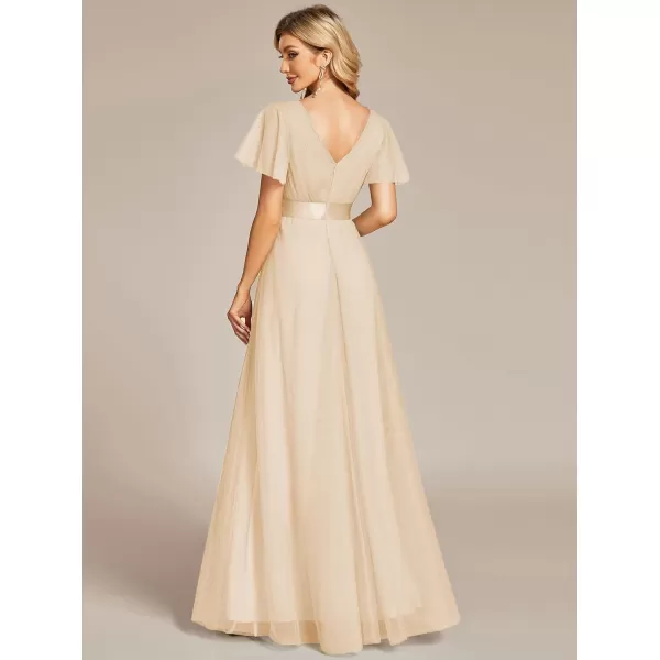 EverPretty Womens Mother of Bride Dress Double VNeck Empire Waist Front Wrap Tulle Bridesmaid Dress 07962Gold