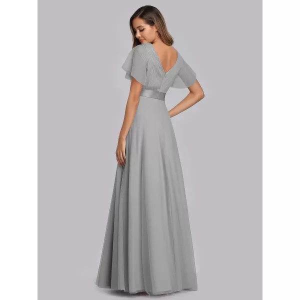 EverPretty Womens Mother of Bride Dress Double VNeck Empire Waist Front Wrap Tulle Bridesmaid Dress 07962Gray