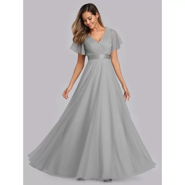 EverPretty Womens Mother of Bride Dress Double VNeck Empire Waist Front Wrap Tulle Bridesmaid Dress 07962Gray