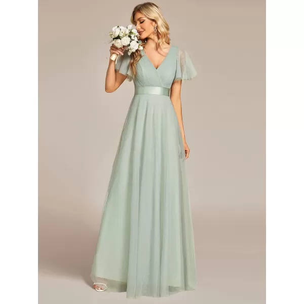 EverPretty Womens Mother of Bride Dress Double VNeck Empire Waist Front Wrap Tulle Bridesmaid Dress 07962Mint Green