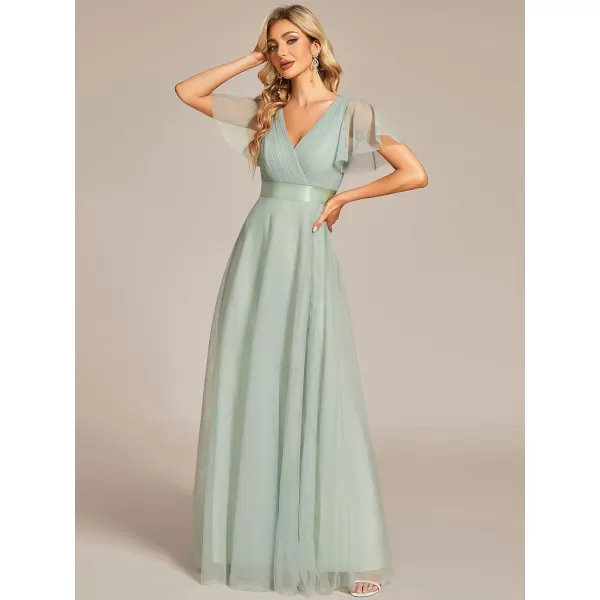 EverPretty Womens Mother of Bride Dress Double VNeck Empire Waist Front Wrap Tulle Bridesmaid Dress 07962Mint Green