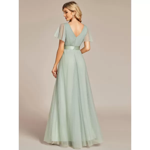 EverPretty Womens Mother of Bride Dress Double VNeck Empire Waist Front Wrap Tulle Bridesmaid Dress 07962Mint Green