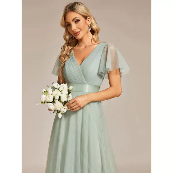 EverPretty Womens Mother of Bride Dress Double VNeck Empire Waist Front Wrap Tulle Bridesmaid Dress 07962Mint Green
