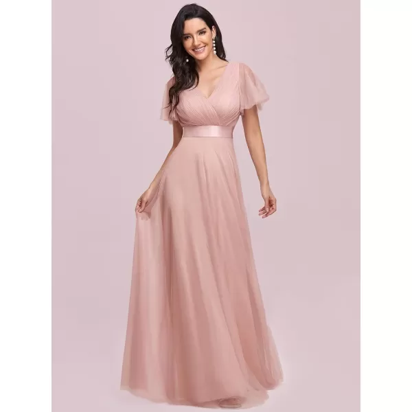 EverPretty Womens Mother of Bride Dress Double VNeck Empire Waist Front Wrap Tulle Bridesmaid Dress 07962Pink