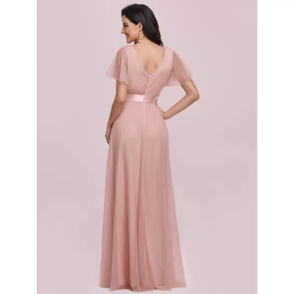 EverPretty Womens Mother of Bride Dress Double VNeck Empire Waist Front Wrap Tulle Bridesmaid Dress 07962Pink