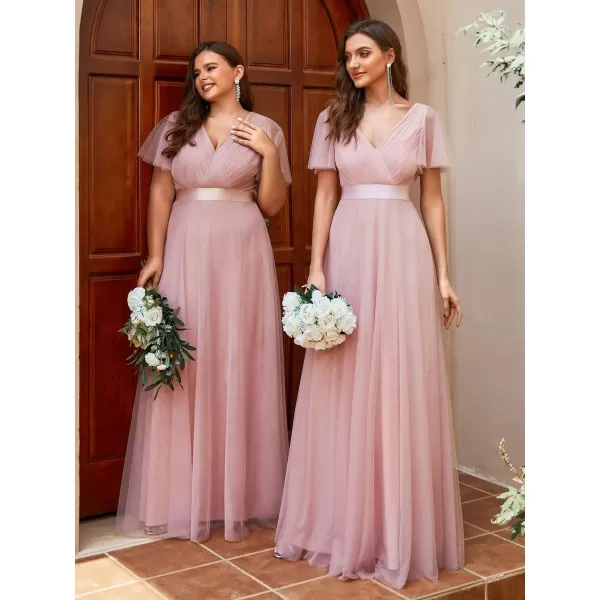 EverPretty Womens Mother of Bride Dress Double VNeck Empire Waist Front Wrap Tulle Bridesmaid Dress 07962Pink