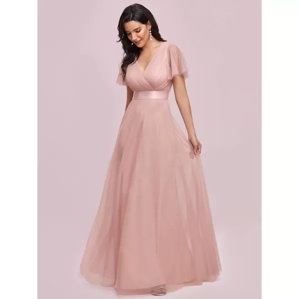 EverPretty Womens Mother of Bride Dress Double VNeck Empire Waist Front Wrap Tulle Bridesmaid Dress 07962Pink