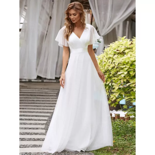 EverPretty Womens Mother of Bride Dress Double VNeck Empire Waist Front Wrap Tulle Bridesmaid Dress 07962White