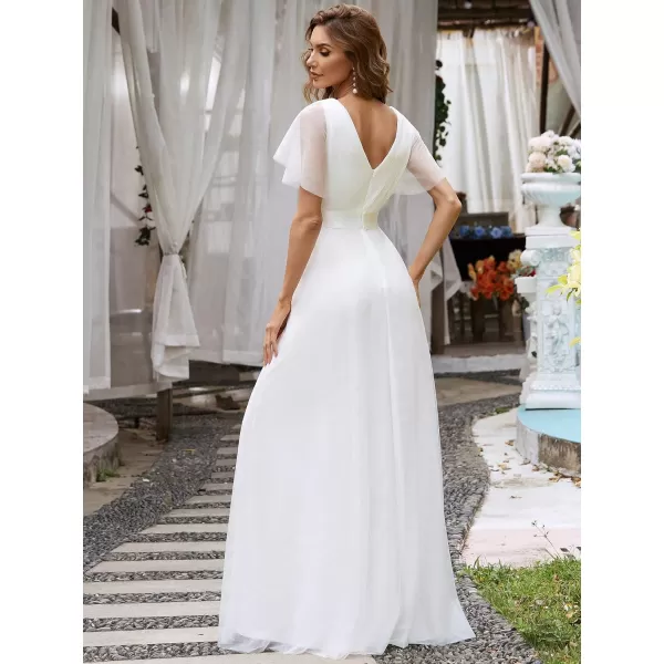 EverPretty Womens Mother of Bride Dress Double VNeck Empire Waist Front Wrap Tulle Bridesmaid Dress 07962White