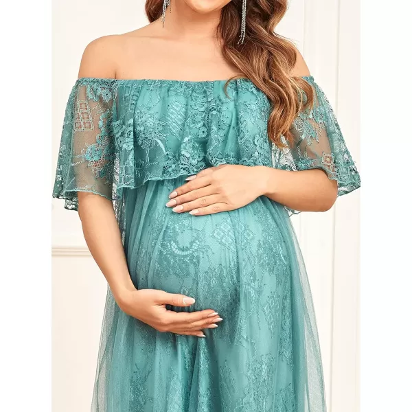 EverPretty Womens Off Shoulder Lace Short Ruffle Sleeves Tulle Maxi Maternity Party Dress 20029Demin Blue