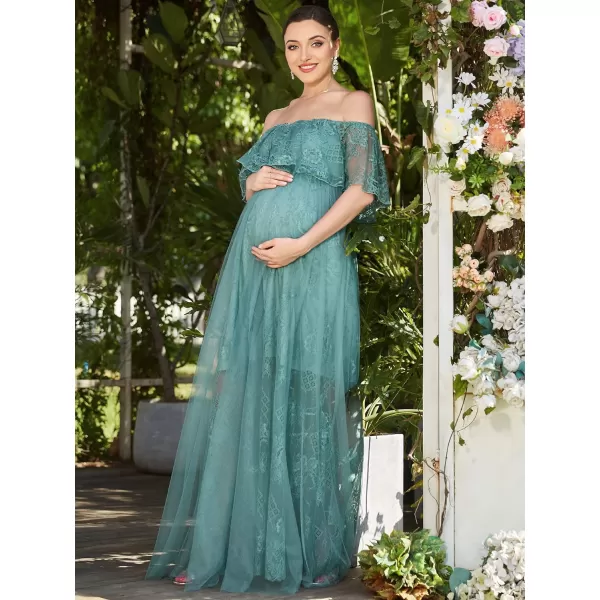 EverPretty Womens Off Shoulder Lace Short Ruffle Sleeves Tulle Maxi Maternity Party Dress 20029Demin Blue