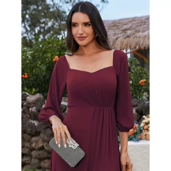 EverPretty Womens Off Shoulder Lantern Sleeves A Line Split Maxi Bridesmaid Dresses S0002Burgundy