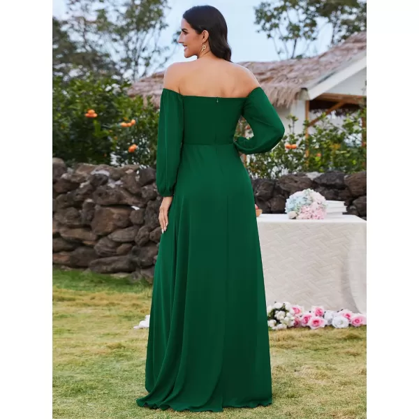 EverPretty Womens Off Shoulder Lantern Sleeves A Line Split Maxi Bridesmaid Dresses S0002Dark Green