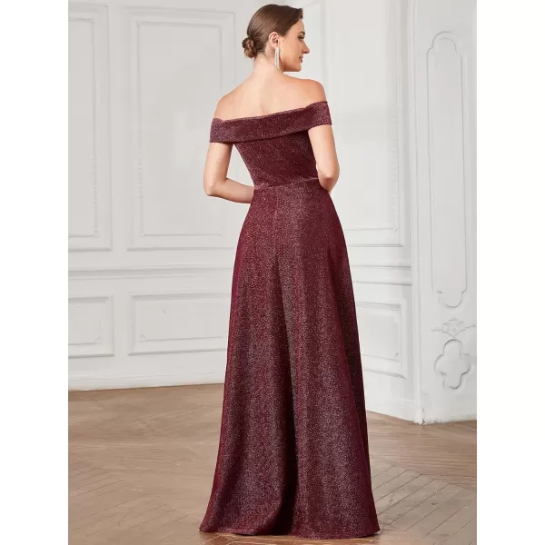 EverPretty Womens Off Shoulder Open Back Empire Waist Glitter ALine Floor Length Evening Dresses 01416Burgundy